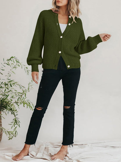 Prettygarden sweater — Chunky knit open front cardigan with buttons and long sleeves