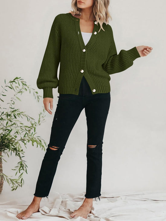 Prettygarden sweater — Chunky knit open front cardigan with buttons and long sleeves