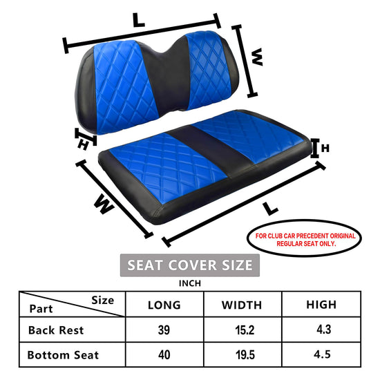 NOKINS Golf Cart Diamond Seat Covers Kit, Fit for Club Car Precedent OEM Standard Front Seat Cushion, Golf Cart Vinyl Seat Cover, No Nails Required (Blue and Black)