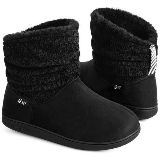 LongBay women's chenille knit bootie slippers with memory foam