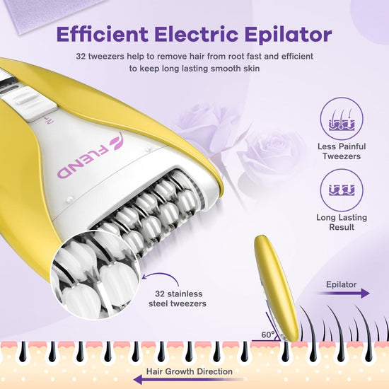 Epilator — Silent facial hair removal device with smooth glide tech and 36 tweezers
