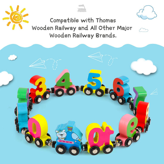 Wondertoys wooden alphabet train toy — 27 pieces included