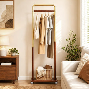 Taitiy clothes rack — Solid wood and metal combination with wheels for easy mobility