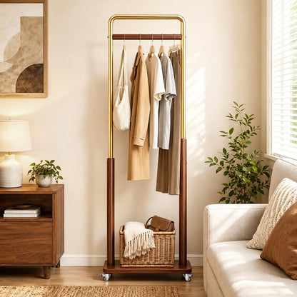 Taitiy clothes rack — Solid wood and metal combination with wheels for easy mobility