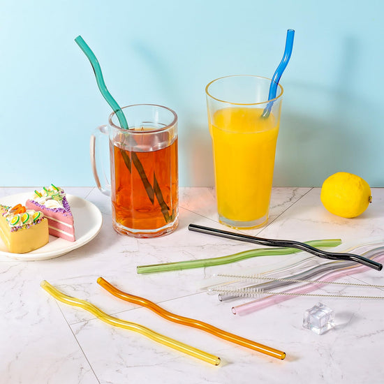 Drinking straw — Reusable colorful glass straws with cleaner brushes