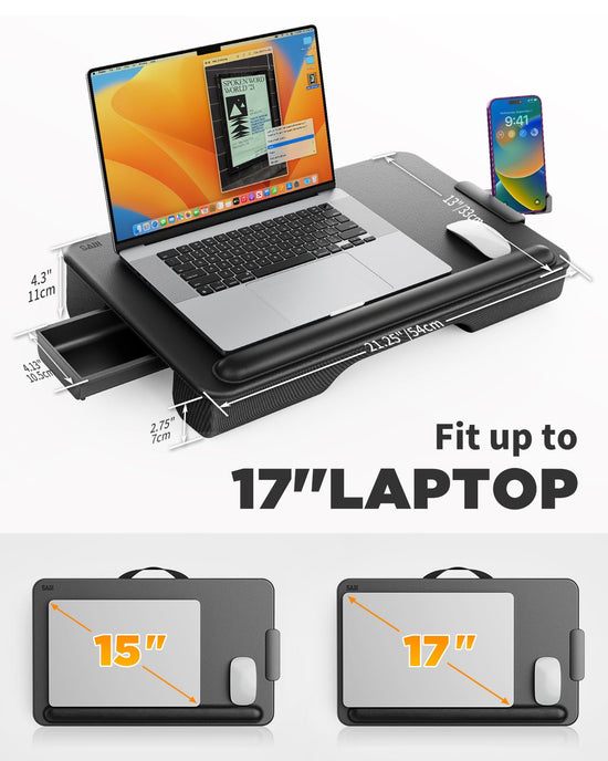 SAIJI lap desk — Portable design with cushion and storage drawer for laptops up to 17 inches