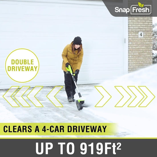 SnapFresh snow blower — 20V cordless design with adjustable handle and battery included