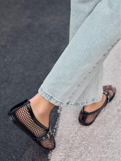 Coutgo womens mesh ballet flats - Comfortable Mary Jane style shoes with buckle strap