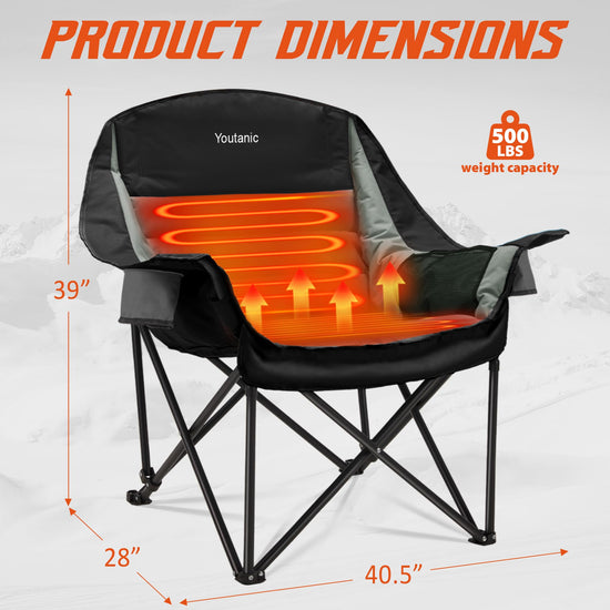 Youtanic Oversized Camping Chair, Portable Folding Camping Chairs with Side Pocket, Cup Holder and Carry Bag, Heavy Duty Outdoor Camping Chairs for Adults
