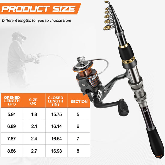PLUSINNO fishing rod and reel combo - telescopic and collapsible design for travel