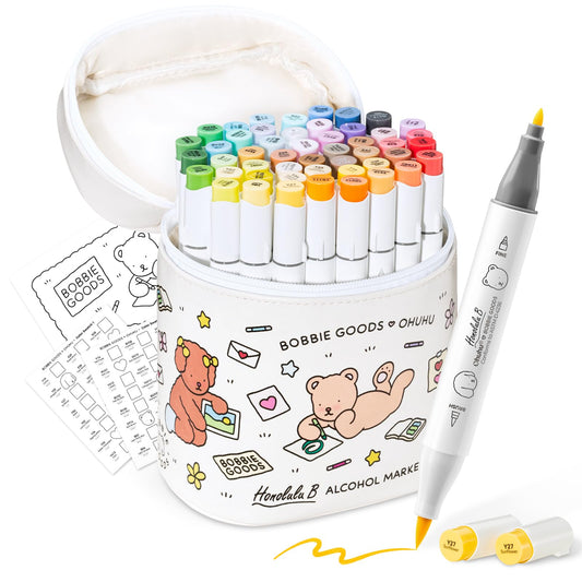 Marking pen — Co-branded 48-color brush and fine alcohol markers by Ohuhu & Bobbie Goods
