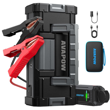 AVAPOW jump starter — 6000A portable with USB3.0 power bank and SOS light.