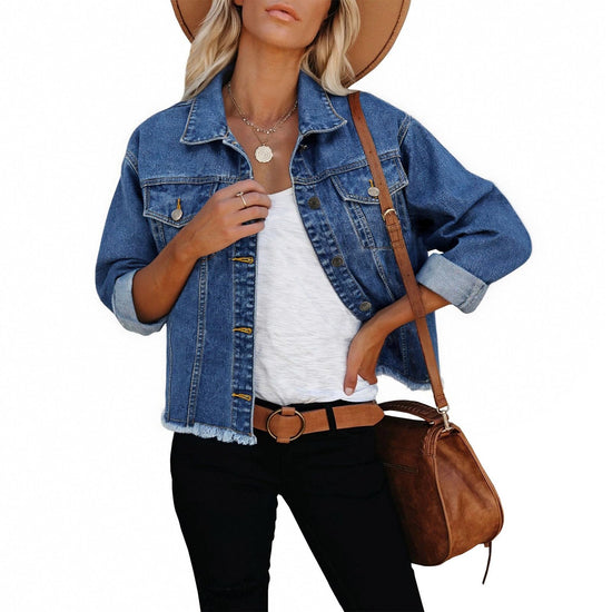 LONGBIDA women's cropped denim jacket with pockets