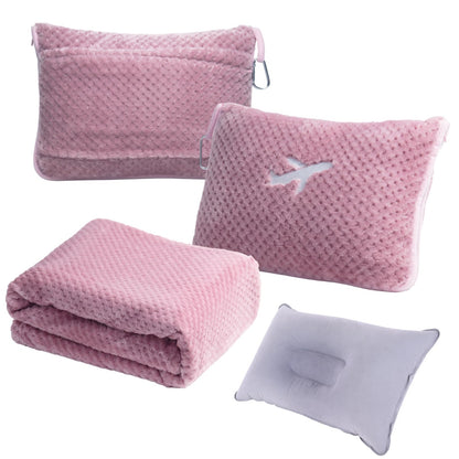 Nenolix travel pillow with compact blanket and bag for camping and car trips