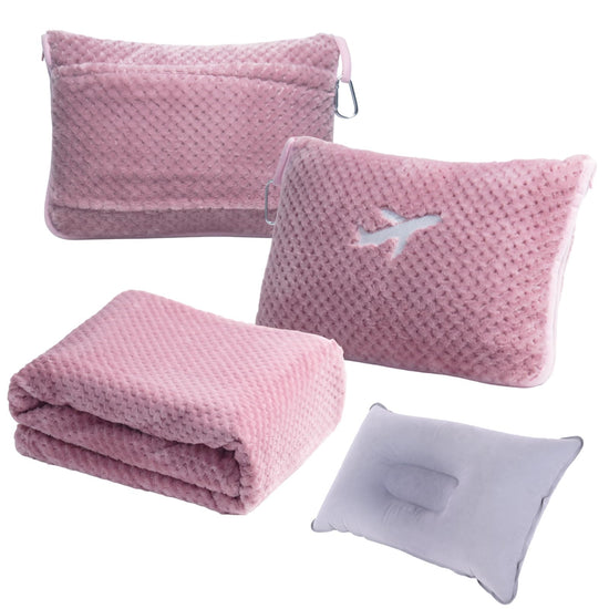 Nenolix travel pillow with compact blanket and bag for camping and car trips