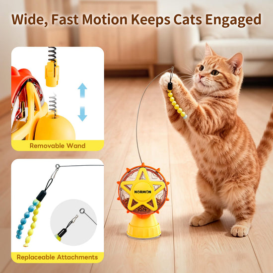 NORMON Cat Treat Dispenser, Ferris Wheel Puzzle Feeder Toy with Teaser Wand