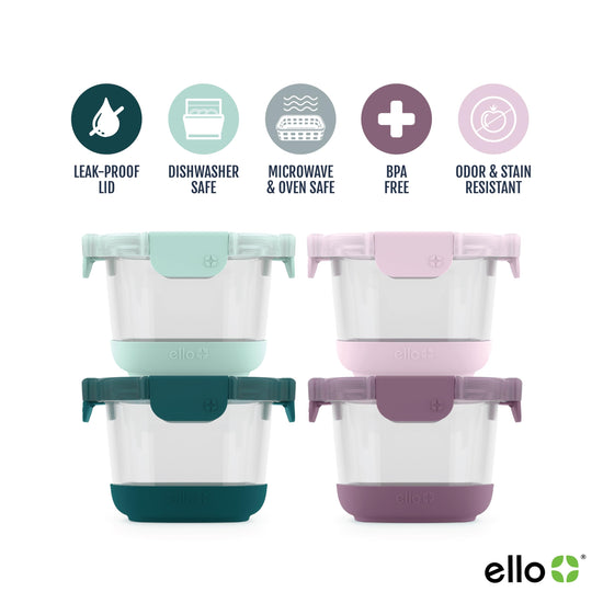Ello food storage container — Reusable glass jars with leak proof lids and sleeves
