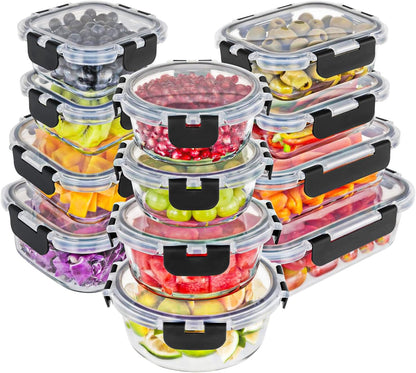 Magic Mill Glass Storage Containers with Lids Set | Ultimate 24pc Set with BPA-Free Airtight Locking Lids for Lunch