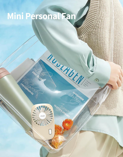 Aluan handheld mini fan — powerful portable speed adjustable USB rechargeable fan for travel and home use.