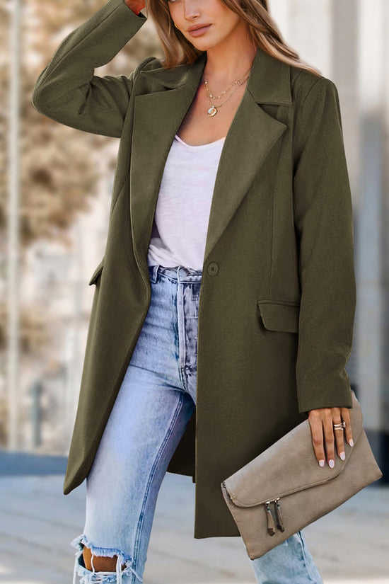 Blazer — Women's long sleeve lapel design with pockets and loose fit