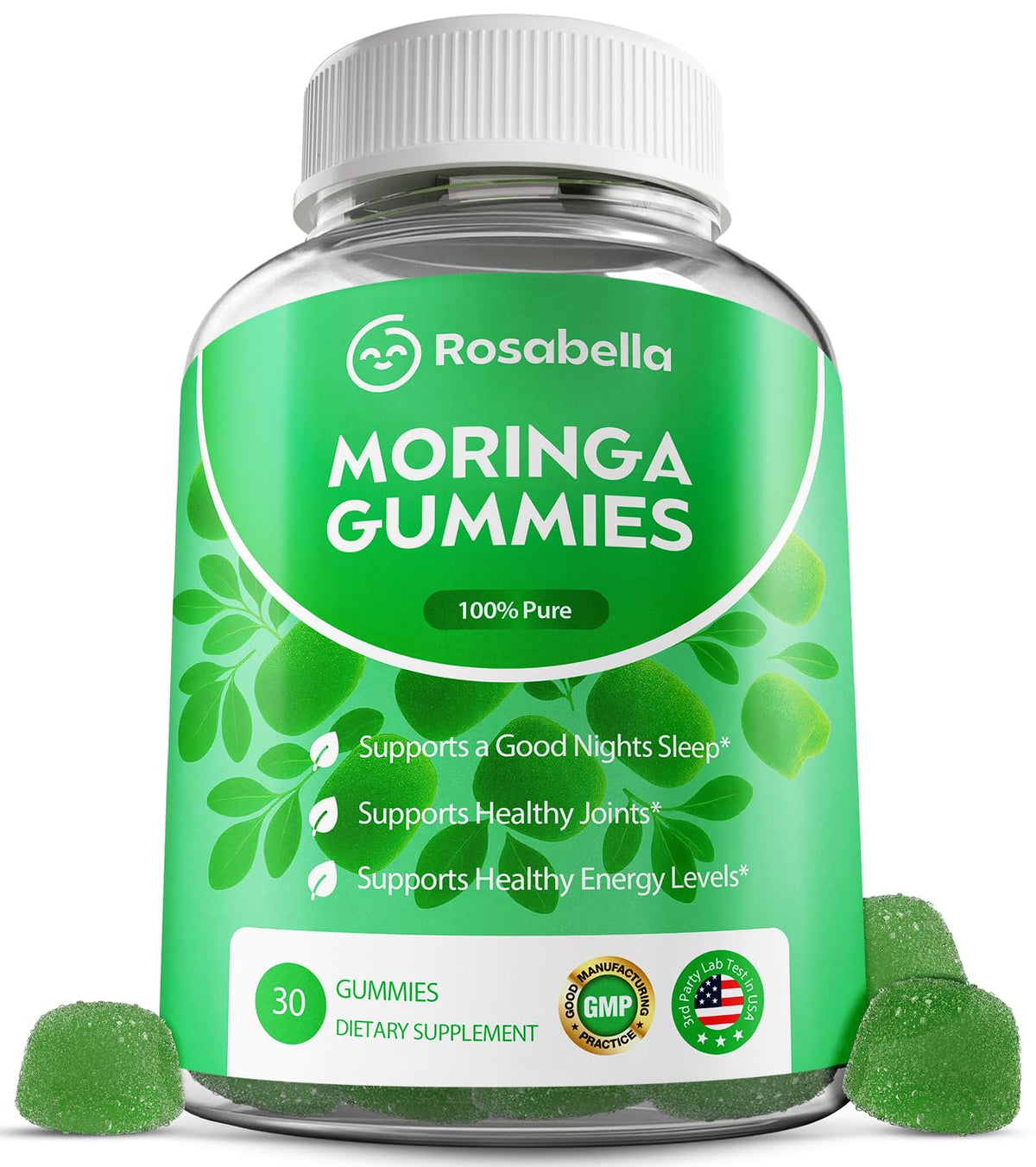 Herbal supplement — Rosabella moringa gummies with natural energy and balance 30 count
