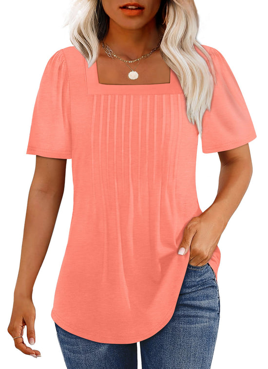 OFEEFAN shirt with pleated square neck and puff short sleeves