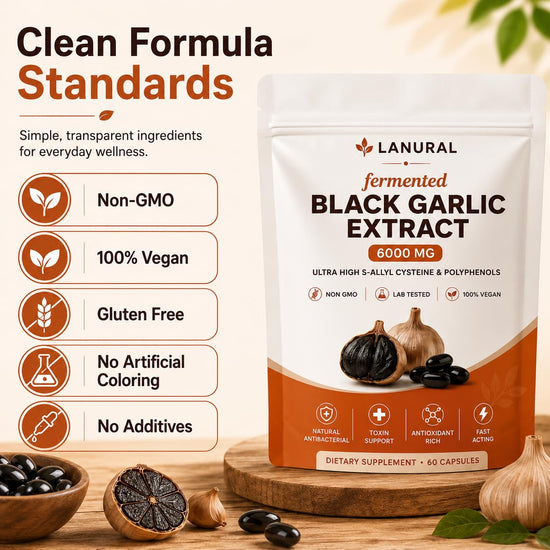 lanural fermented Black Garlic Extract, Odorless Garlic Capsules, Daily Wellness Routine, 60 Capsules(1PC)