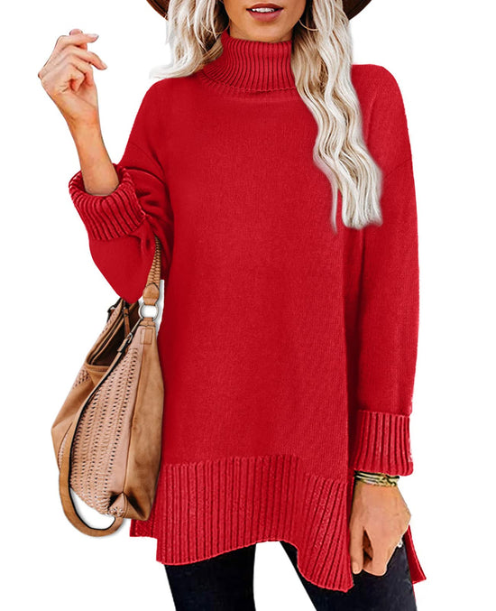 Glanzition sweater — Turtleneck oversized pullover with side split