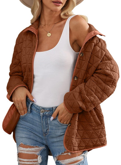EVALESS coat — Lightweight diamond quilted puffer with open front design