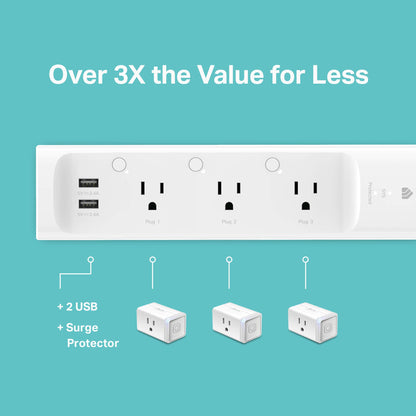 Kasa smart plug power strip - 3 smart outlets and 2 USB ports, works with Alexa and Google Home.