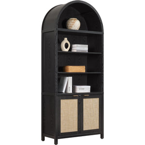 SICOTAS shelf — Arched cabinet with doors and rattan accents, 84.2 tall 5 tier design