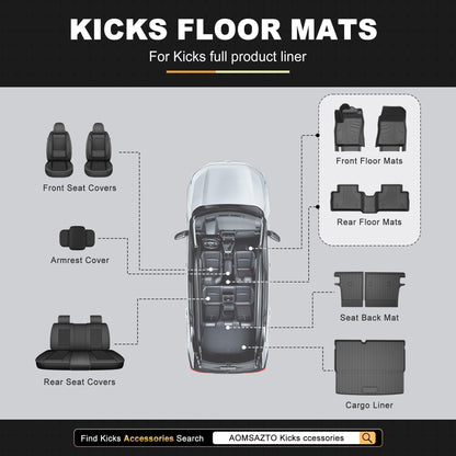 AOMSAZTO vehicle mats with 3D protection for Nissan Kicks 2025-2026, 6-piece set, black