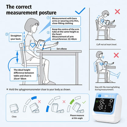 Automatic Electronic Blood Pressure Monitor, 22-40 CM Blood Pressure Cuff, 3 Users*199 Memories, Arm Blood Pressure Monitors for Home Use, Backlit Large LED Screen, BP Monitor (White Blue)