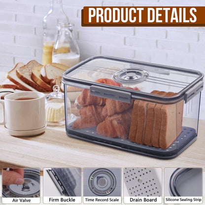 Gifhomfix bread box — Airtight bread storage container with lid and time recording feature