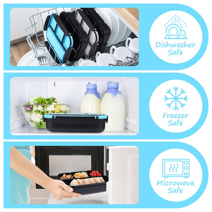 QQKO Bento Lunch Box — 4 compartments with utensils and sauce container