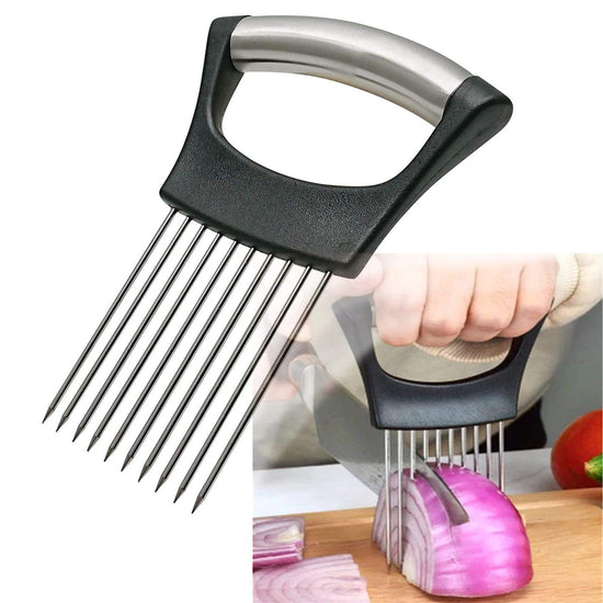 Stainless steel onion slicer holder — versatile kitchen utensil for slicing vegetables