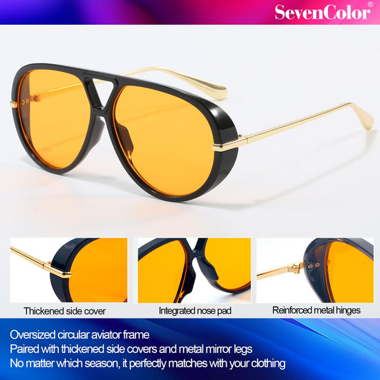 Sunglasses — Trendy oversized aviator style with retro round shield design