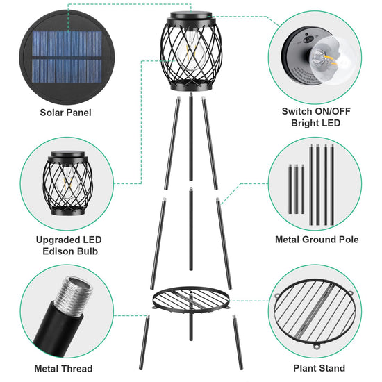 MXwcy solar lamps with plant stands 2 pack