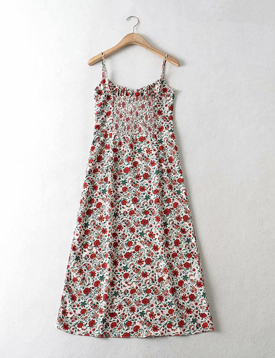 Omoone womens floral dress - low-cut square neck with spaghetti straps and tie detail