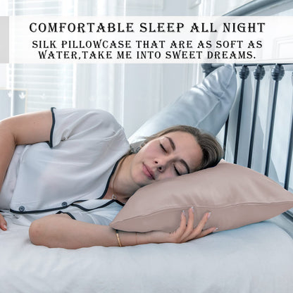Mulberry Silk Pillowcase for Hair and Skin Silk Pillow Cases with Hidden Zipper Soft Breathable Smooth Cooling Silk Satin Pillow Cases for Sleeping