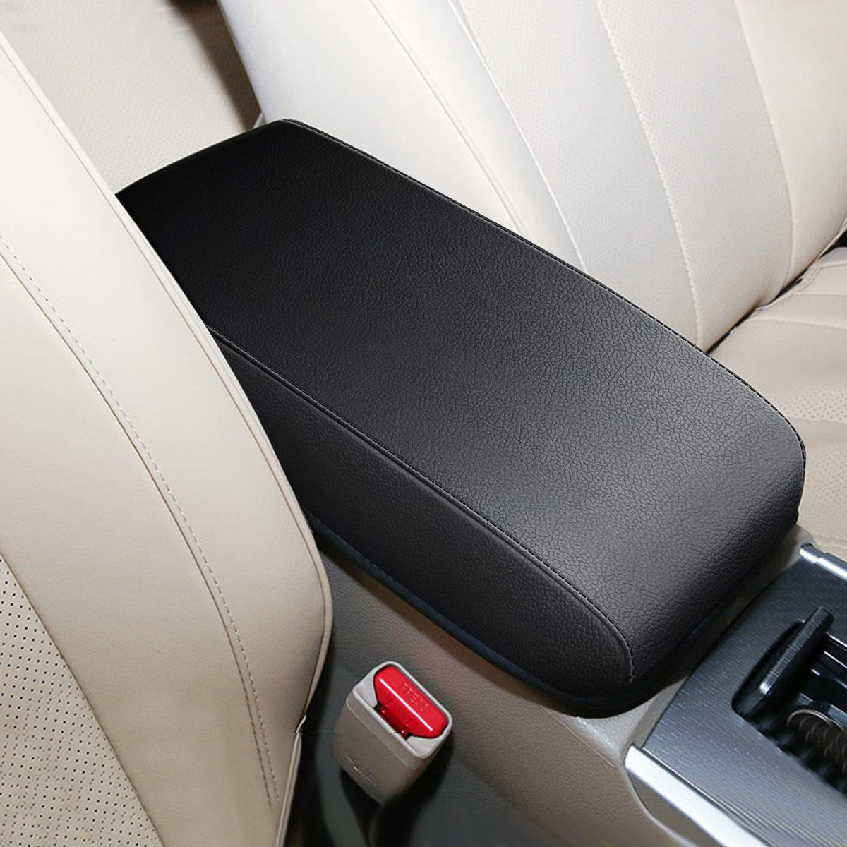 AOMSAZTO armrest console cover — black with black stitches for Nissan Altima 2013-2018