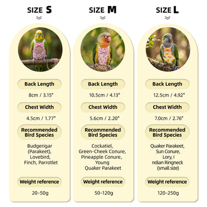 9 Pcs Reusable Bird Diaper, Cute Parrot Flight Suit with Leash & Diaper Pads, Washable Bird Nappy Clothes with Adjustable Straps for Cockatiel, Sun Conure, Green Cheek & Medium Parrots(Size M)