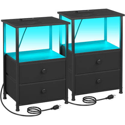 LoakeKEL night stand - LED nightstand with charging station and storage shelf