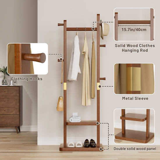 Taitiy clothes rack — freestanding design with shelves and hooks for storage