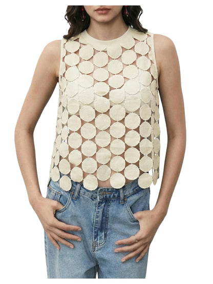 Shenhe shirt — Sheer asymmetrical tank top with polka dots for summer