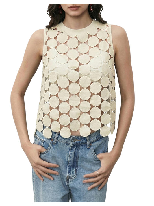 Shenhe shirt — Sheer asymmetrical tank top with polka dots for summer