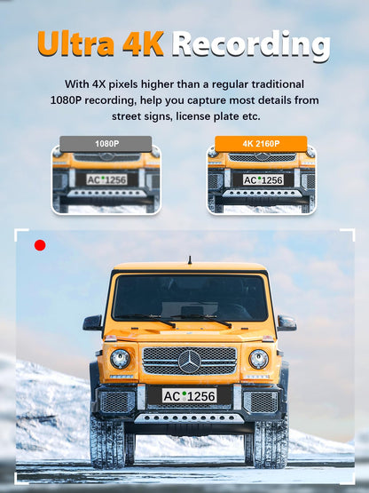 Onboard camera — 4K front and 1080P rear with built-in WiFi and night vision