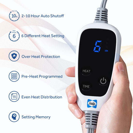 Sealy electric blanket - soft sherpa heated blanket with multiple heat levels and auto-off settings