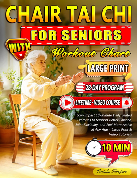 Chair Tai Chi for Seniors with Workout Chart: Low-Impact 10-Minute Daily Seated Exercises to Support Better Balance, Joint Flexibility, and Feel More Active at Any Age - Large Print & Video Tutorials