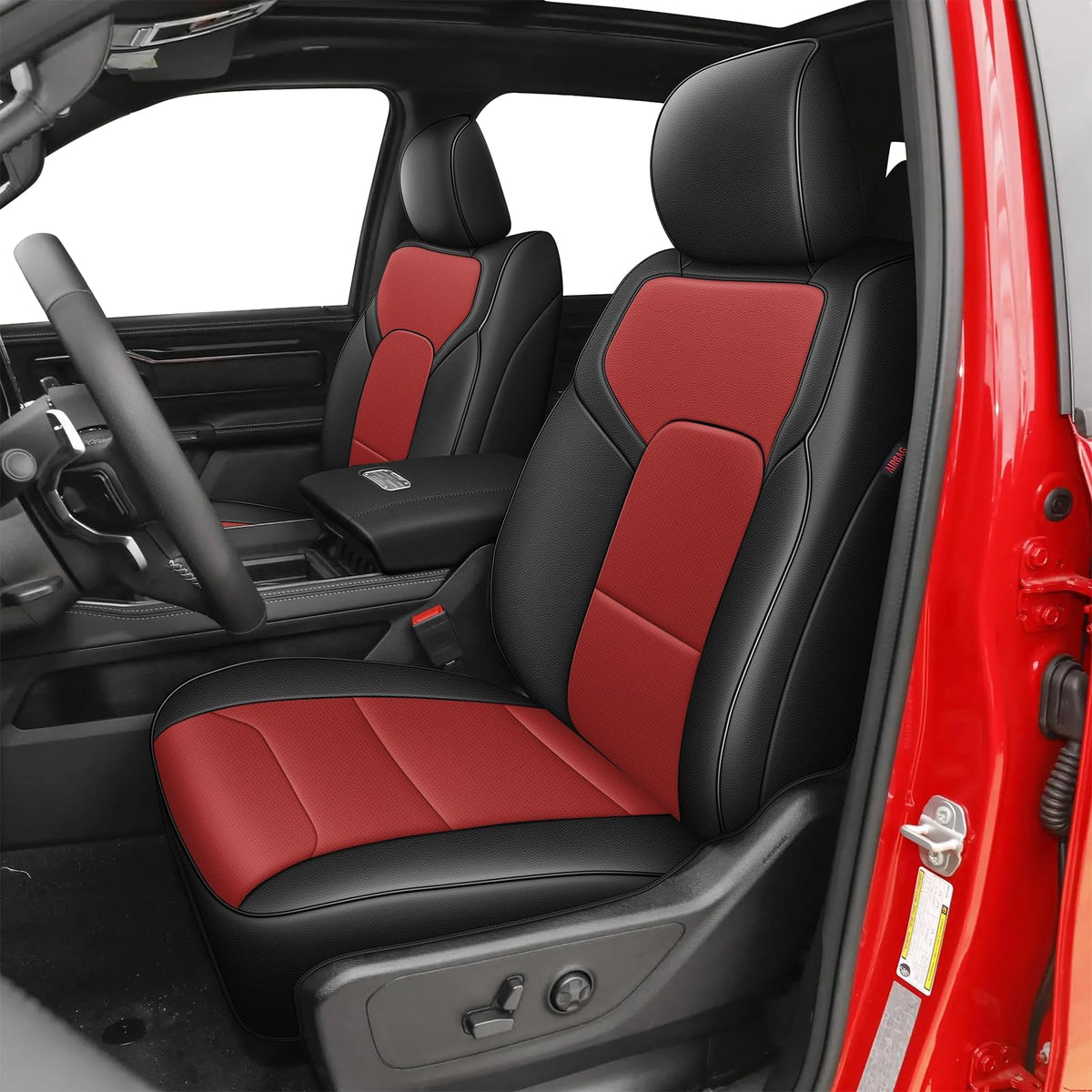 AOMSAZTO vehicle seat cover — Custom fit faux leather for Ram 1500 2019-2025 Black and Red full set